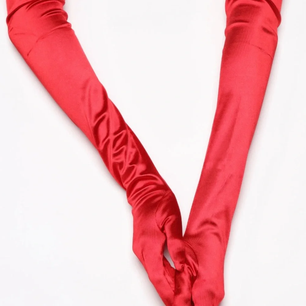 Long red satin gloves NWT